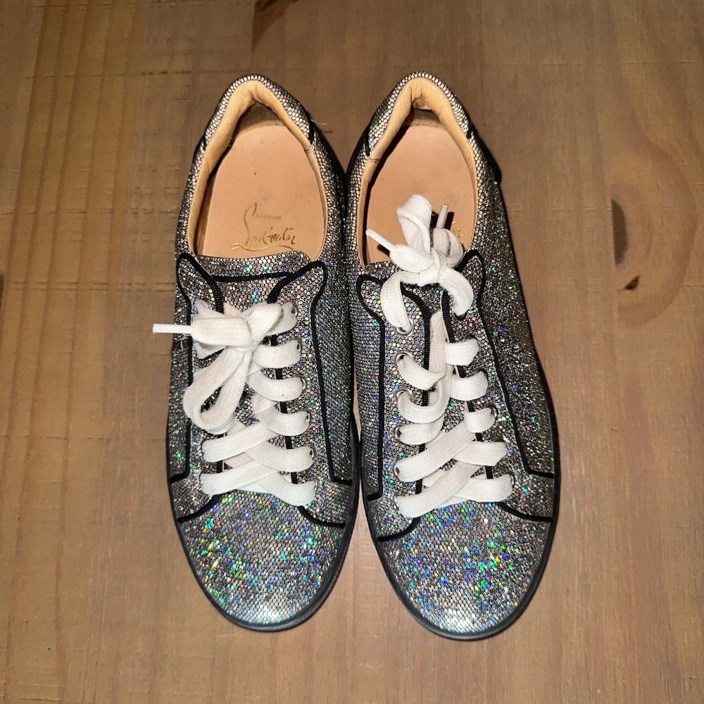 Women's Christian Louboutin 'Seava' Disco Ball Glitter Sneaker, Size US6 or 36.5